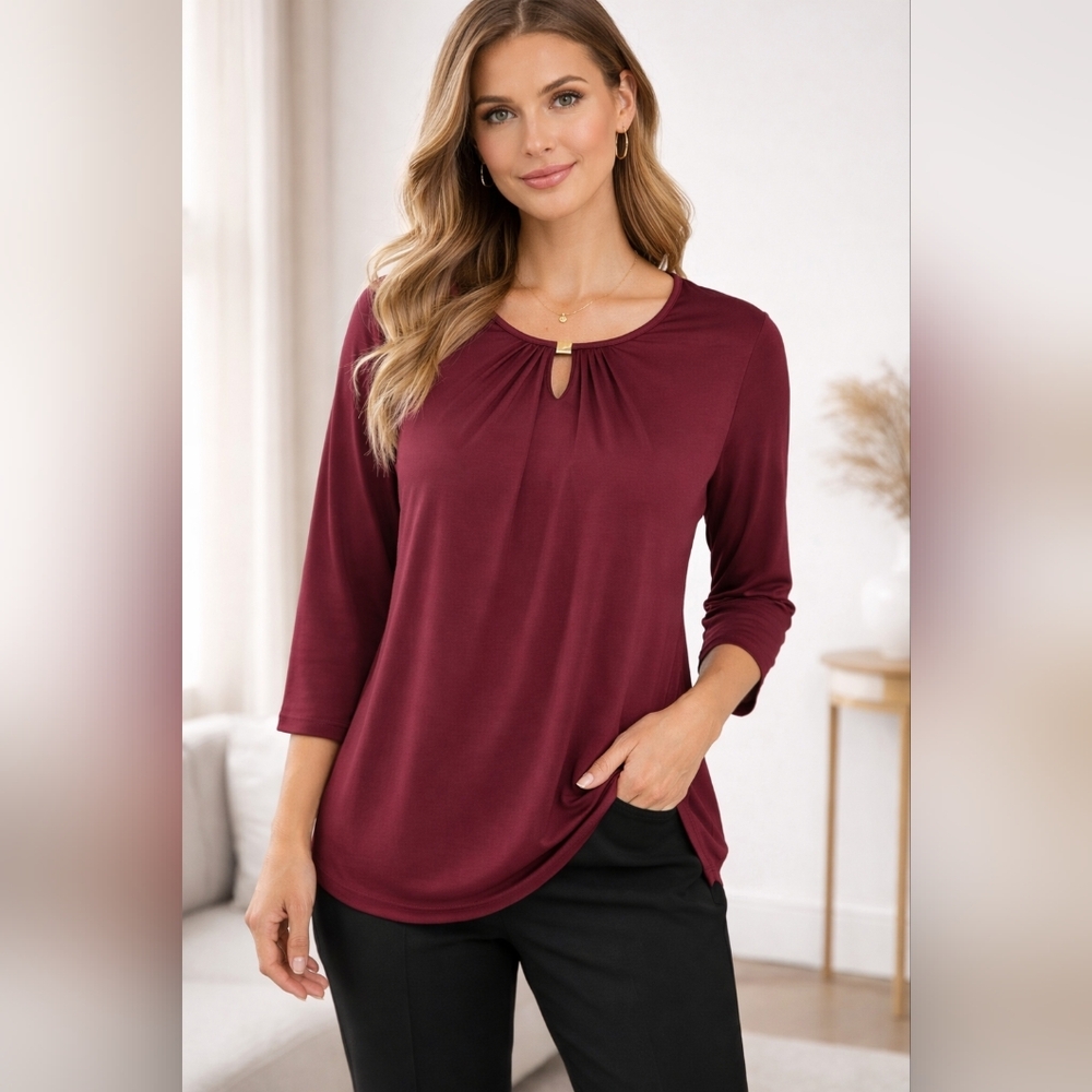 Liz Claiborne Burgundy Keyhole Blouse
